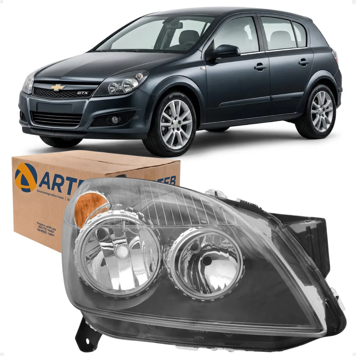 Farol Vectra Gtx 07 A 08 Máscara Negr Regulagem Manual Arteb