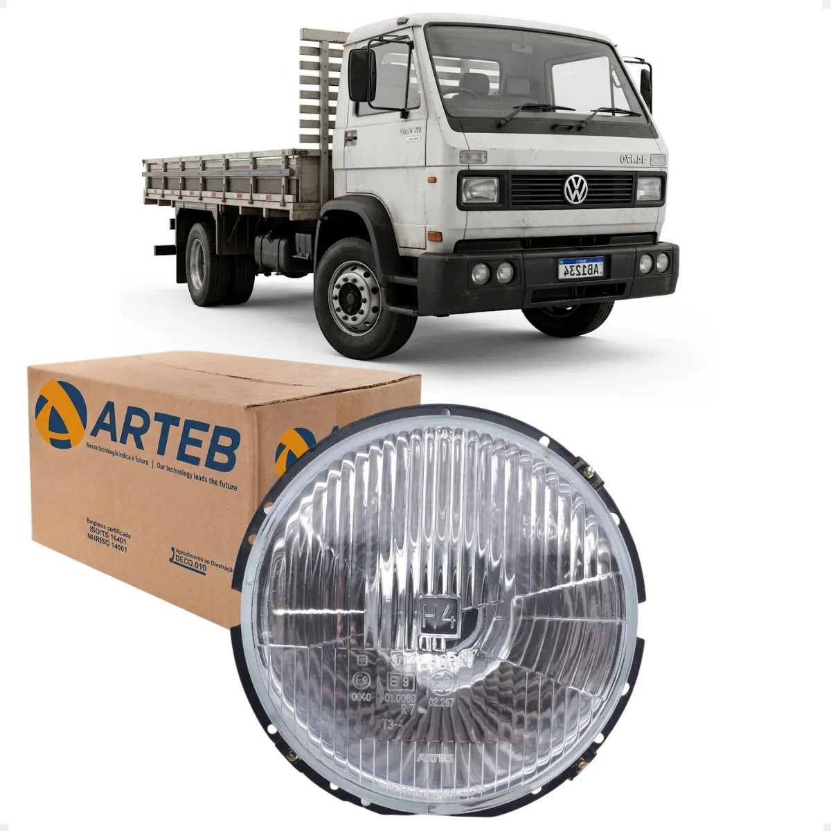 Farol Vw Caminhao 1982 A 1993 Arteb H4 Vidro C/ Meia Luz