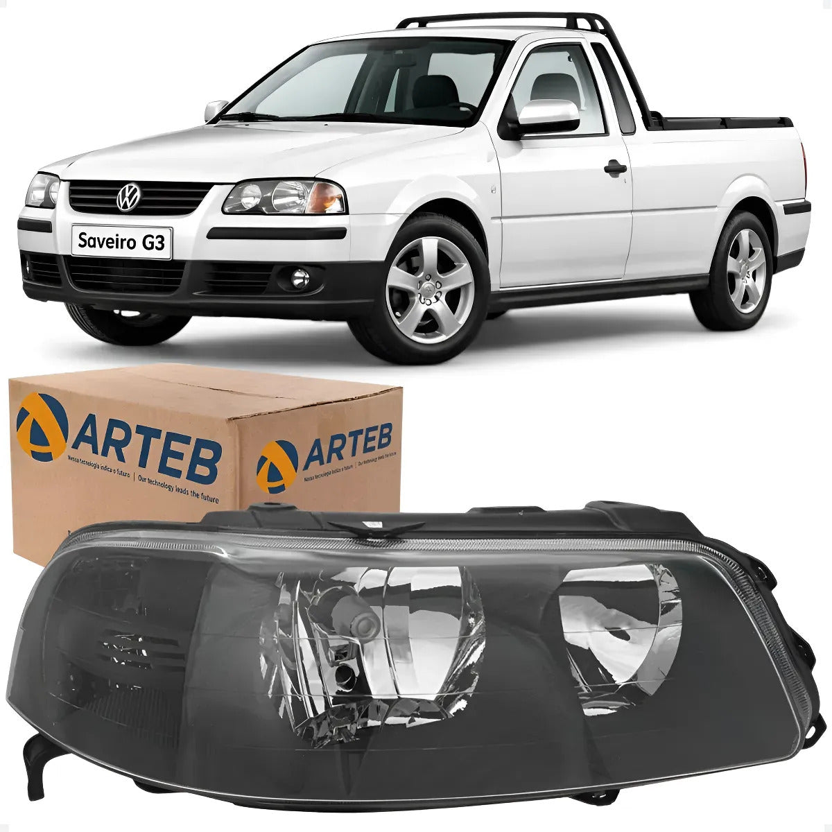Farol Vw Gol Saveiro G3 1999 A 2005 Máscara Negra Arteb