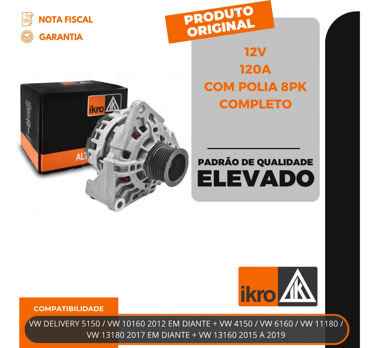 Alternador Vw Delivery 120a 12v Com Polia 8pk Completo