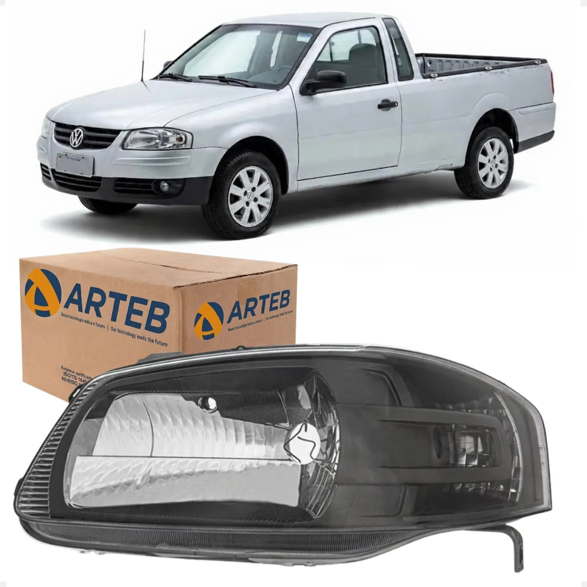 Farol Vw Gol Saveiro G4 2005 Diante Máscara Cinza Arteb