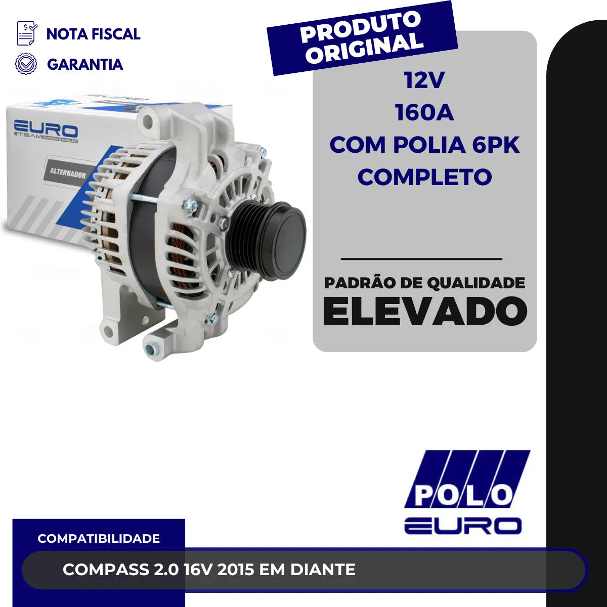 Alternador  Jeep Compass 2.0 16v Flex 2015+ - Euro 12v160a