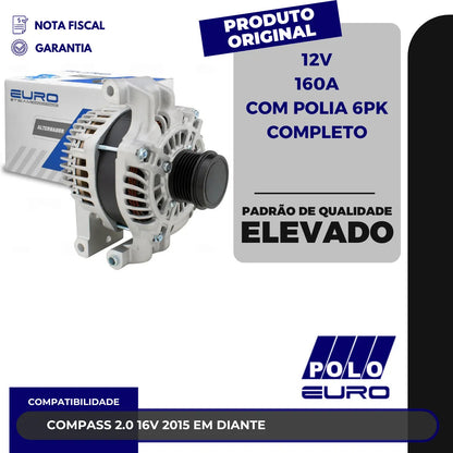 Alternador  Jeep Compass 2.0 16v Flex 2015+ - Euro 12v160a