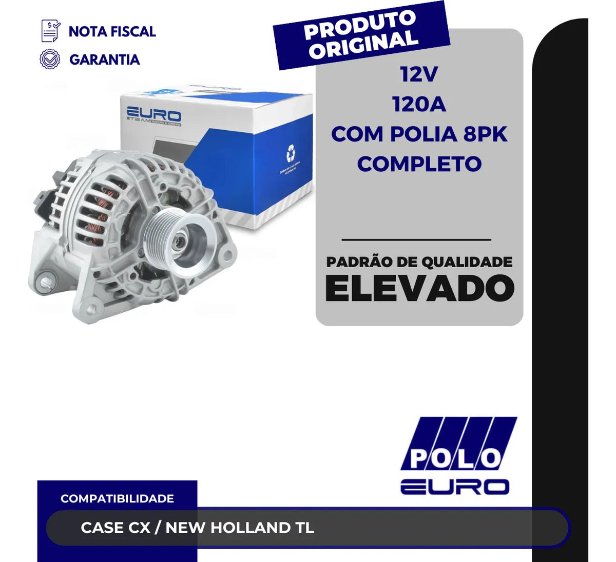 Alternador Case Cx / New Holland Tl 12v 120a Com Polia 8pk
