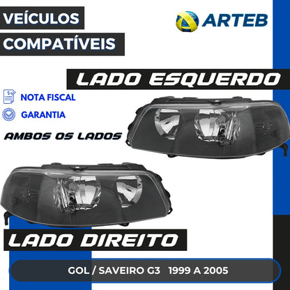 Farol Vw Gol Saveiro G3 1999 A 2005 Máscara Negra Arteb