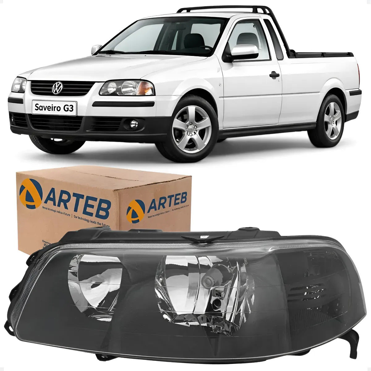 Farol Vw Gol Saveiro G3 1999 A 2005 Máscara Negra Arteb
