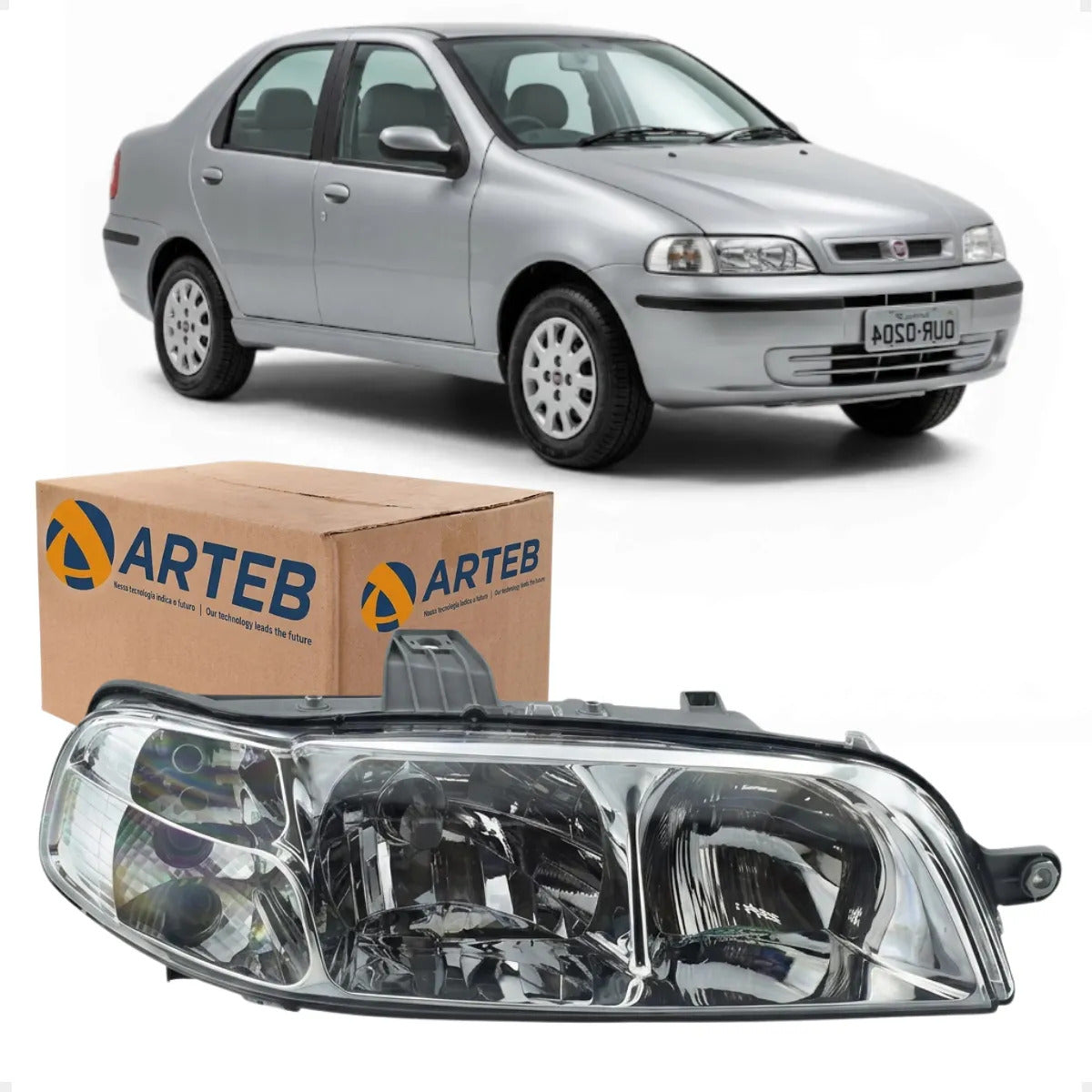 Farol Fiat Siena 2001 2002 2003 2004 Carcaça Cinza Arteb