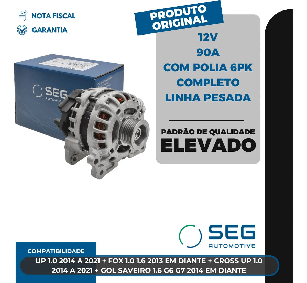 Alternador Gol Saveiro Fox Up 1.0 1.6 90a 12v Com Polia 6pk