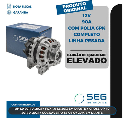 Alternador Gol Saveiro Fox Up 1.0 1.6 90a 12v Com Polia 6pk