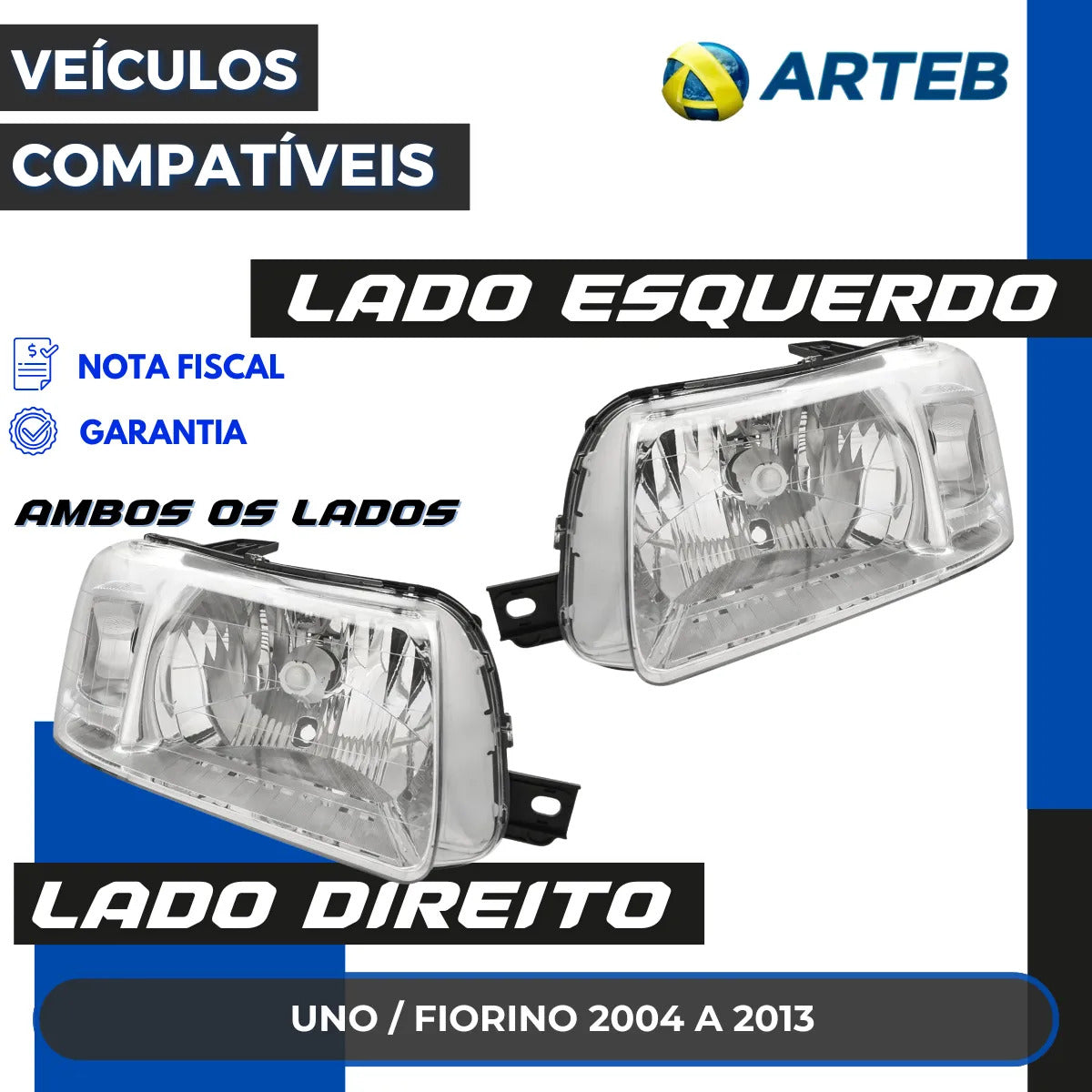 Farol Fiat Uno 2004 05 06 07 08 09 2010 2011 2012 2013 Arteb