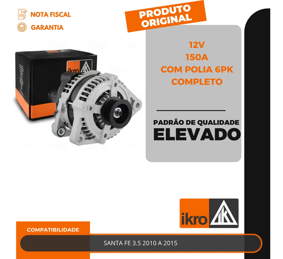Alternador Santa Fe 3.5 150a 2010 A 2015 Com Polia 6pk