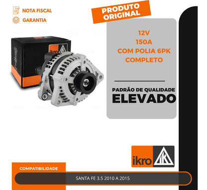 Alternador Santa Fe 3.5 150a 2010 A 2015 Com Polia 6pk
