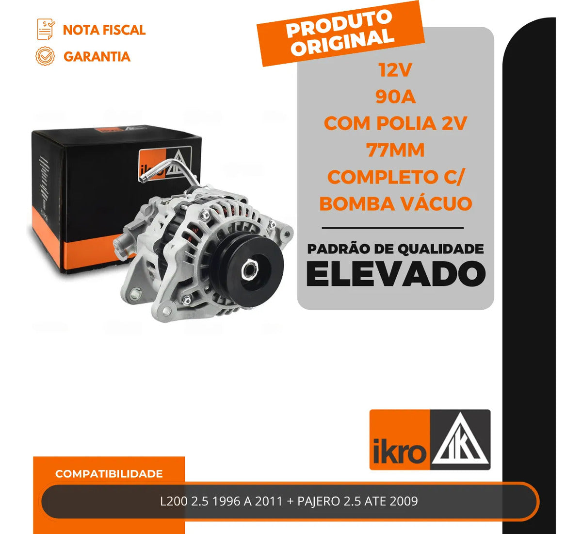 Alternador L200 Pajero 2.5 90a 12v Com Polia 2v 77mm