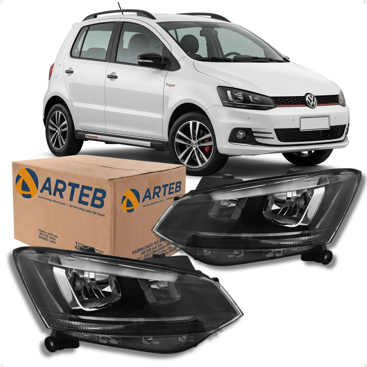 Farol Fox 2015 A 2018 Foco Duplo Máscara Negra H7 H1 Arteb