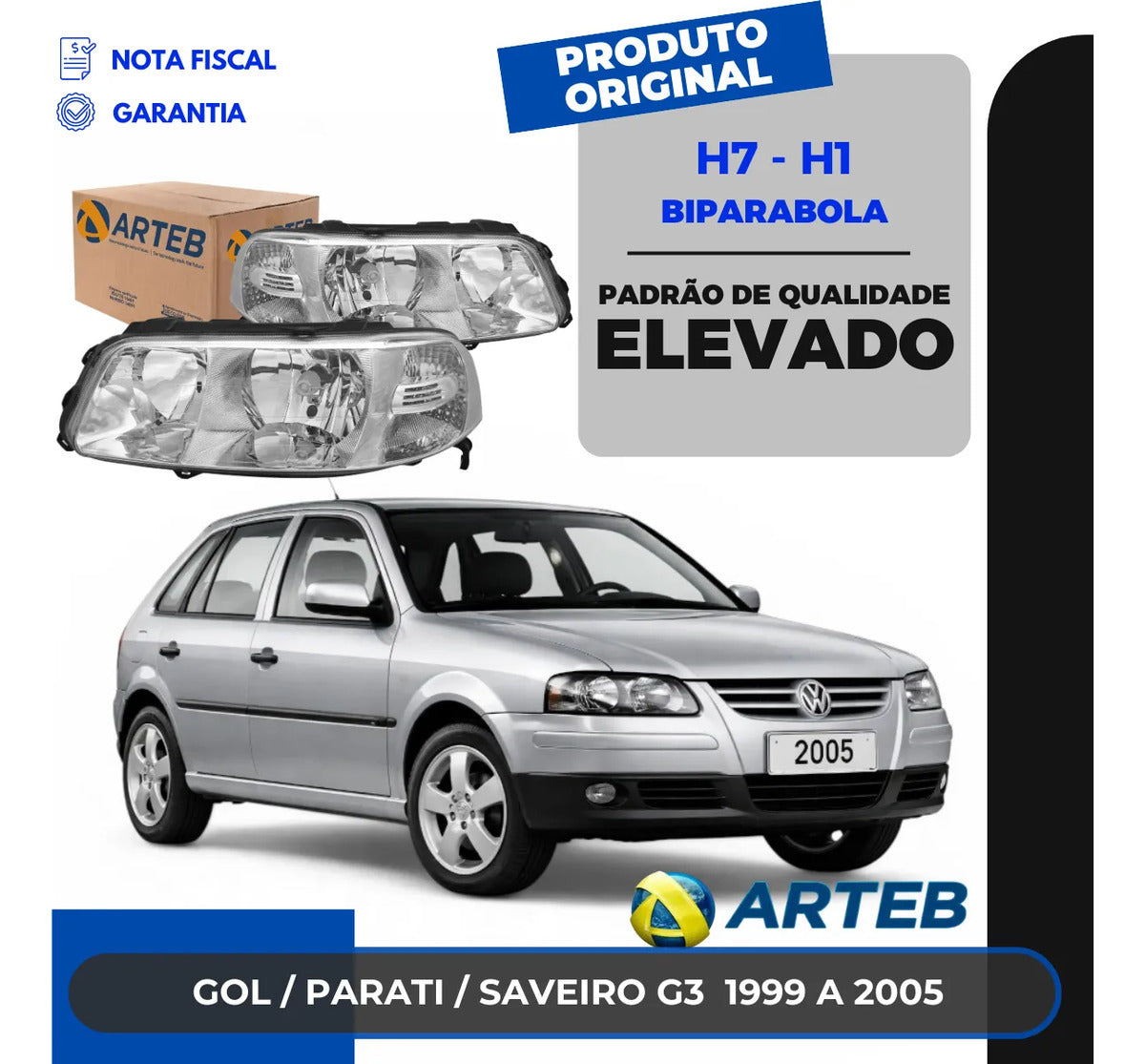 Farol Cromado Duplo Gol G3 1999 00 01 02 03 2004 2005 Arteb