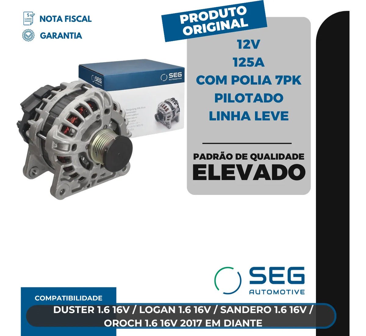 Alternador Duster Logan Sandero Oroch 1.6 125a 2017 Diante