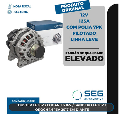 Alternador Duster Logan Sandero Oroch 1.6 125a 2017 Diante