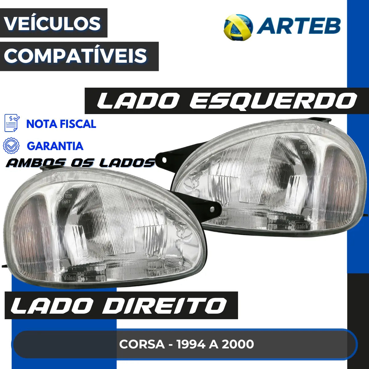 Farol Corsa 1994 95 1996 1997 1998 1999 2000 H4 Vidro Arteb
