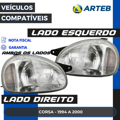 Farol Corsa 1994 95 1996 1997 1998 1999 2000 H4 Vidro Arteb
