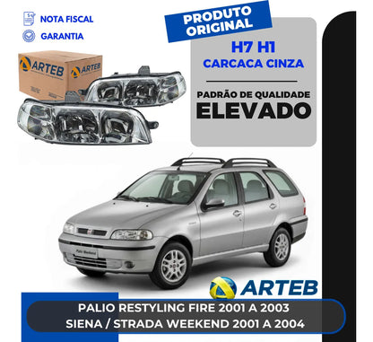 Farol Fiat Strada Weekend 2001 A 2004 Carcaça Cinza Arteb