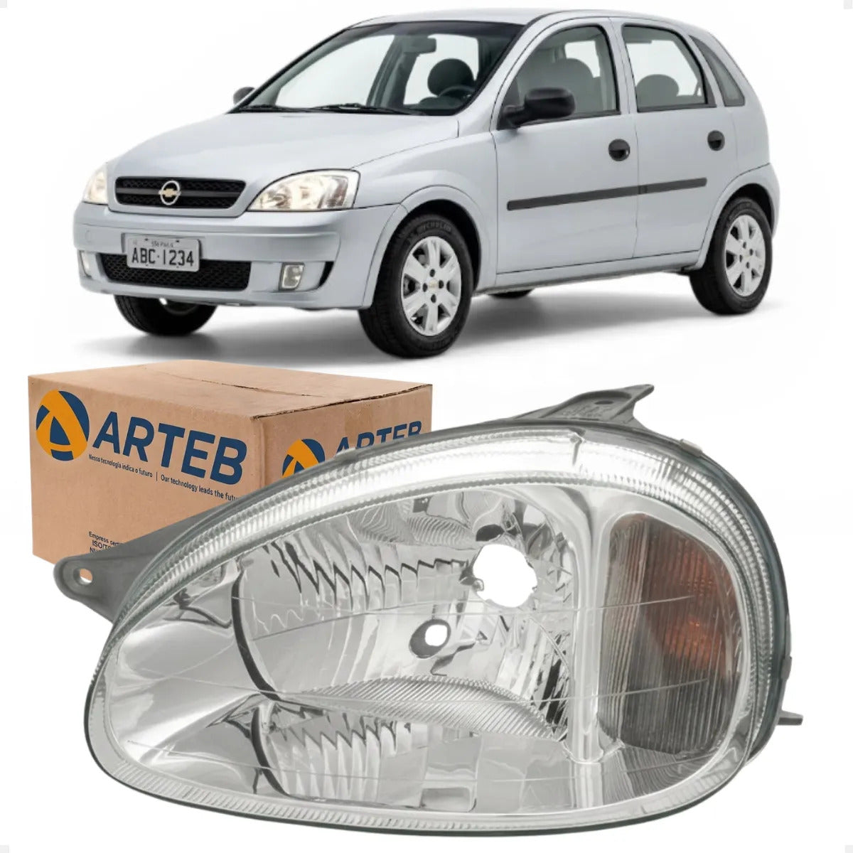 Farol Corsa 1994 A 2010 Lente Lisa Vidro Carcaca Cinza Arteb