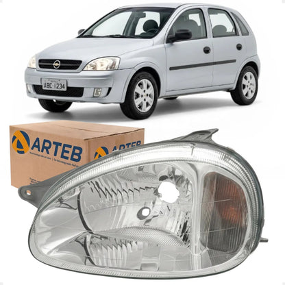 Farol Corsa 1994 A 2010 Lente Lisa Vidro Carcaca Cinza Arteb