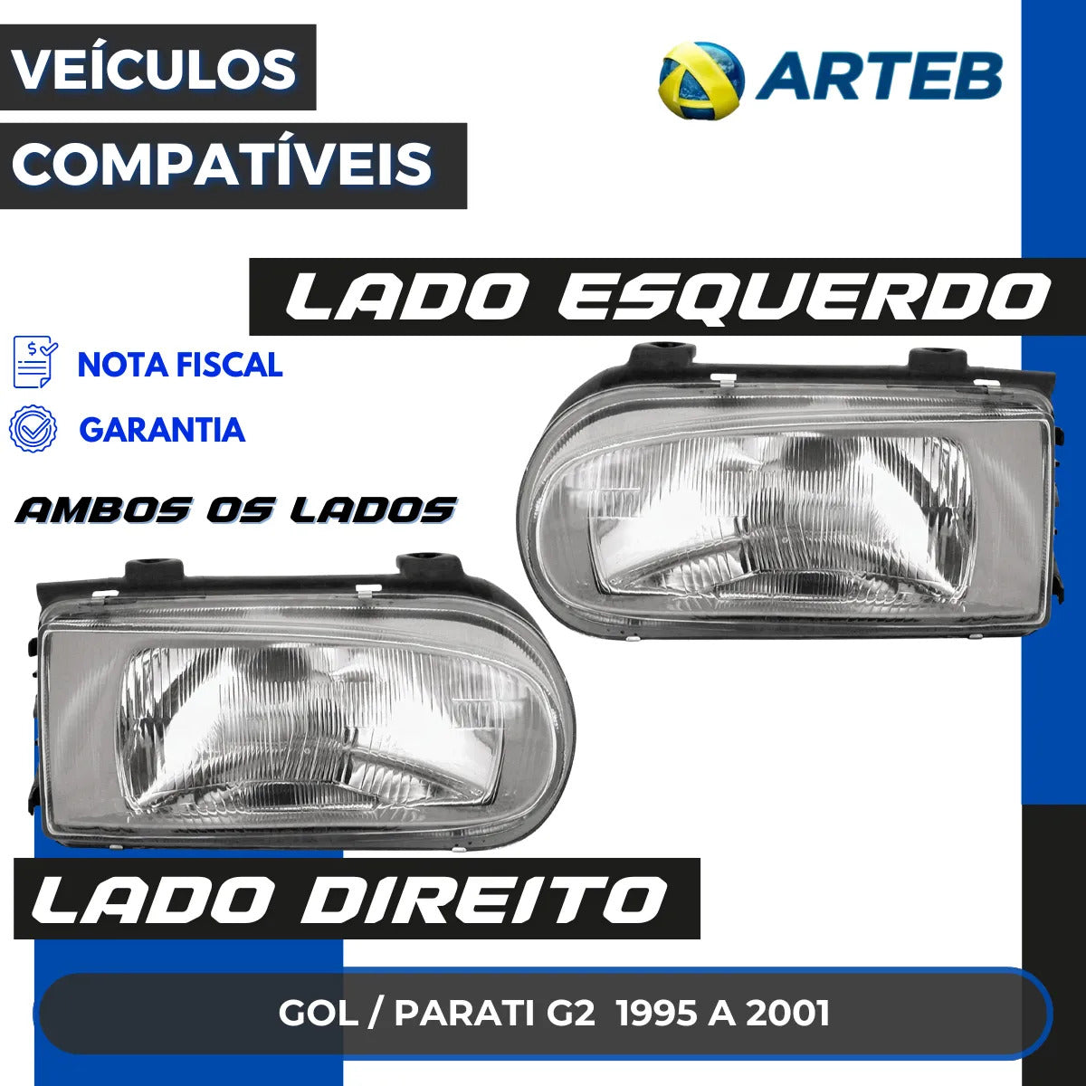 Farol Vw Parati Saveiro Gol G2 1995/2003 Máscara Cinza Arteb