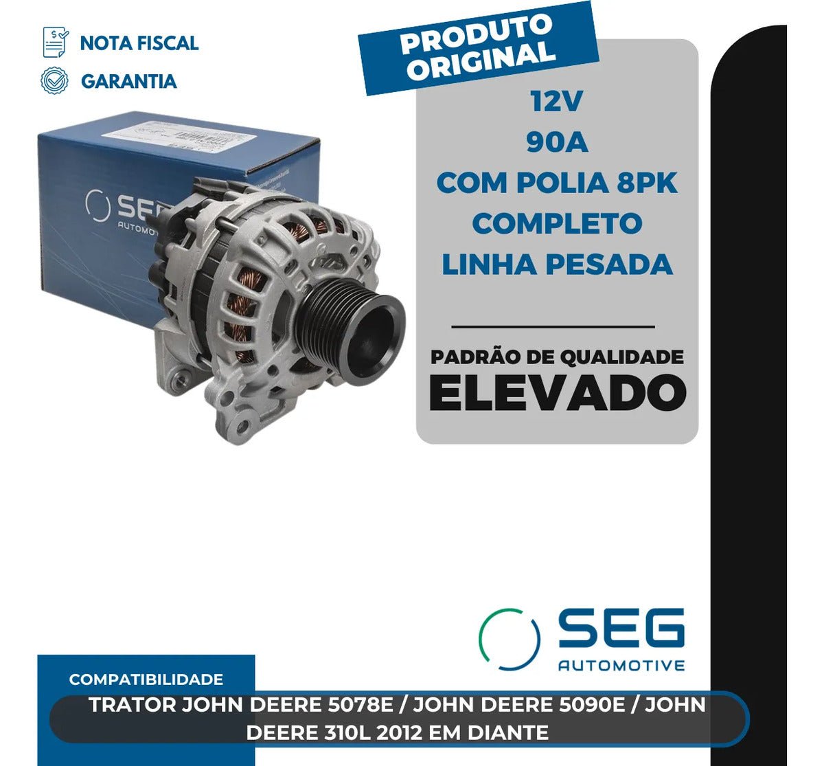 Alternador John Deere 5078e 5090e 310l 12v 90a Com Polia 8pk