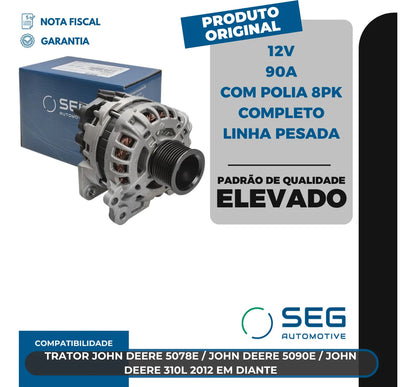 Alternador John Deere 5078e 5090e 310l 12v 90a Com Polia 8pk