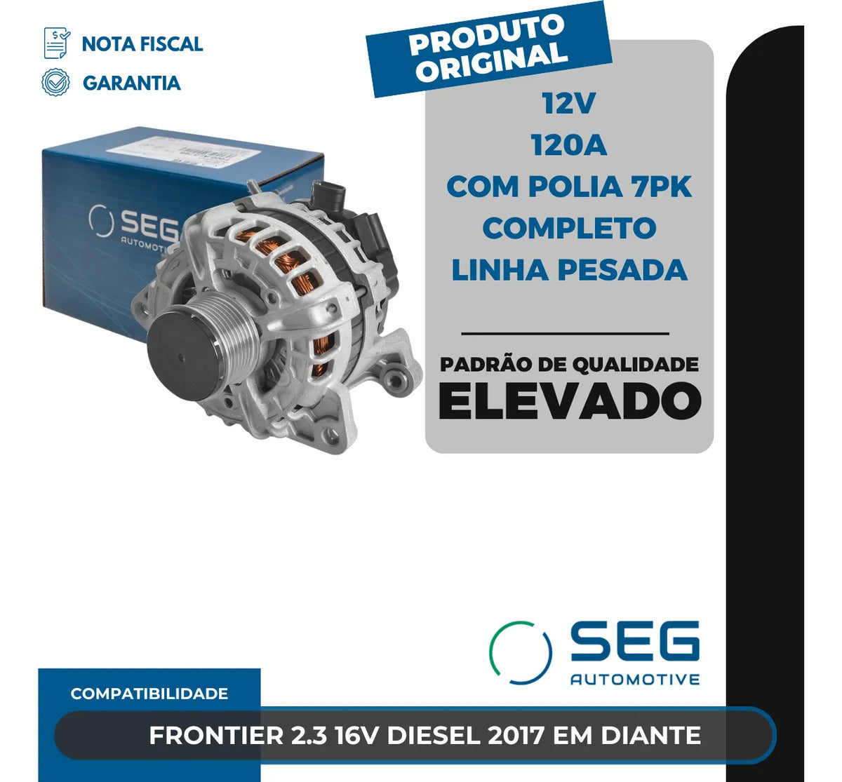 Alternador Frontier 2.3 Diesel 120a 2017 Com Polia 7pk