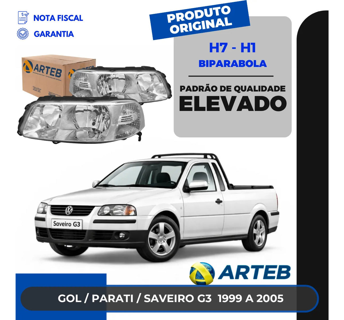 Farol Cromado Duplo Saveiro G3 1999 00 01 02 03 04 05 Arteb