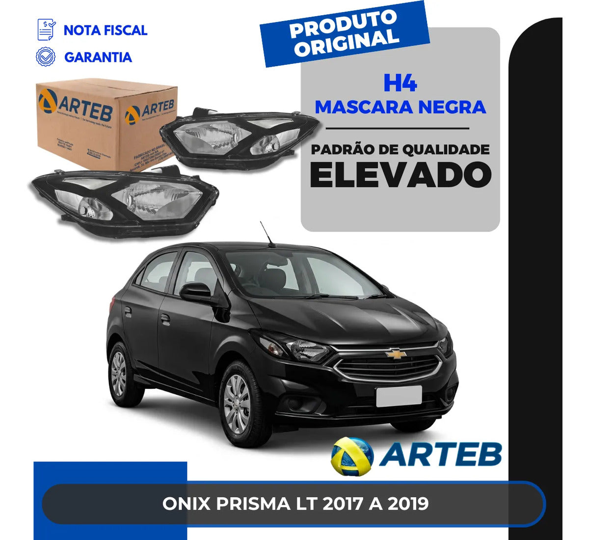 Farol Gm Onix E Prisma 2017 2018 2019 Máscara Negra Arteb