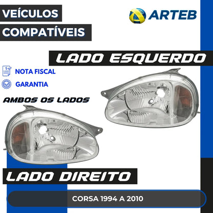 Farol Corsa 1994 A 2010 Lente Lisa Vidro Carcaca Cinza Arteb