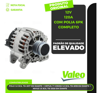 Alternador Nivus Polo T-cross Virtus 12v 120a Com Polia 6pk