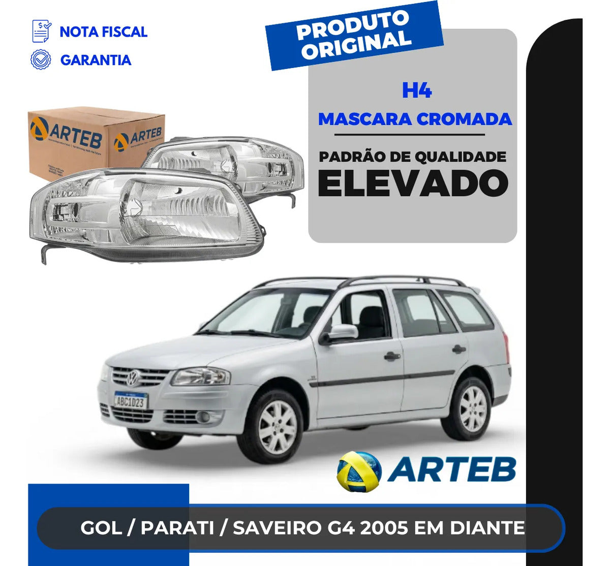 Farol Gol Parati G4 2005 06 07 A 2014 Máscara Cromada Arteb