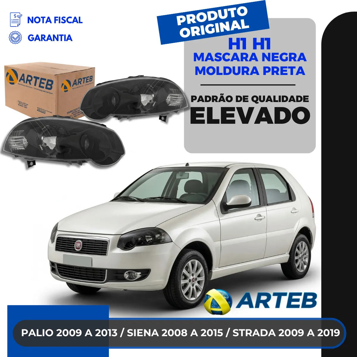 Farol Palio 2010 A 2020 Máscara Negra Moldura Preta Arteb