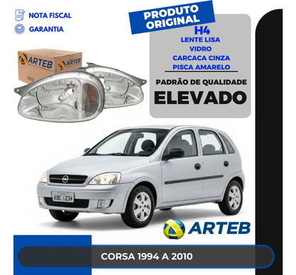 Farol Corsa 1994 A 2010 Lente Lisa Vidro Carcaca Cinza Arteb