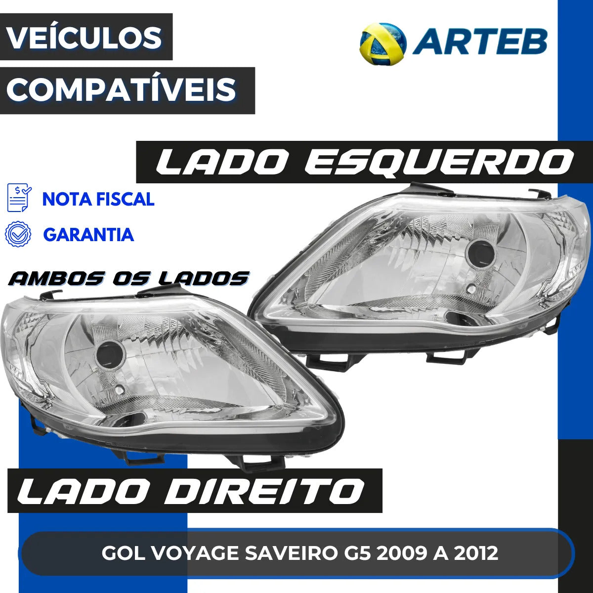 Farol Gol Voyage Saveiro G5 2009 A 2012 Foco Simples Arteb