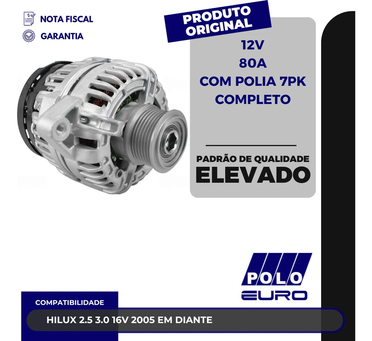 Alternador Hilux 2.5 3.0 16v 2005 Em Diante 12v80a 7pk
