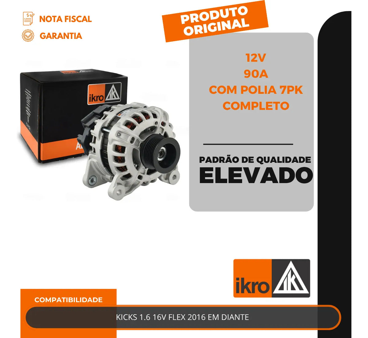 Alternador Kicks 1.6 16v Flex 90a 2016 Com Polia 7pk