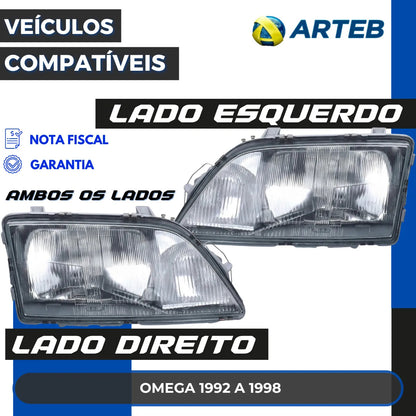 Farol Vidro H4 C/ Auxiliar H1 Gm Omega 1992 A 97 1998 Arteb