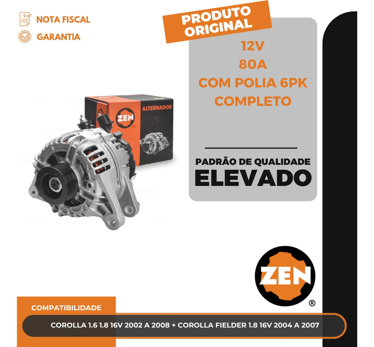 Alternador Corolla 1.6 1.8 Corolla Fielder 1.8 2002 Até 2008