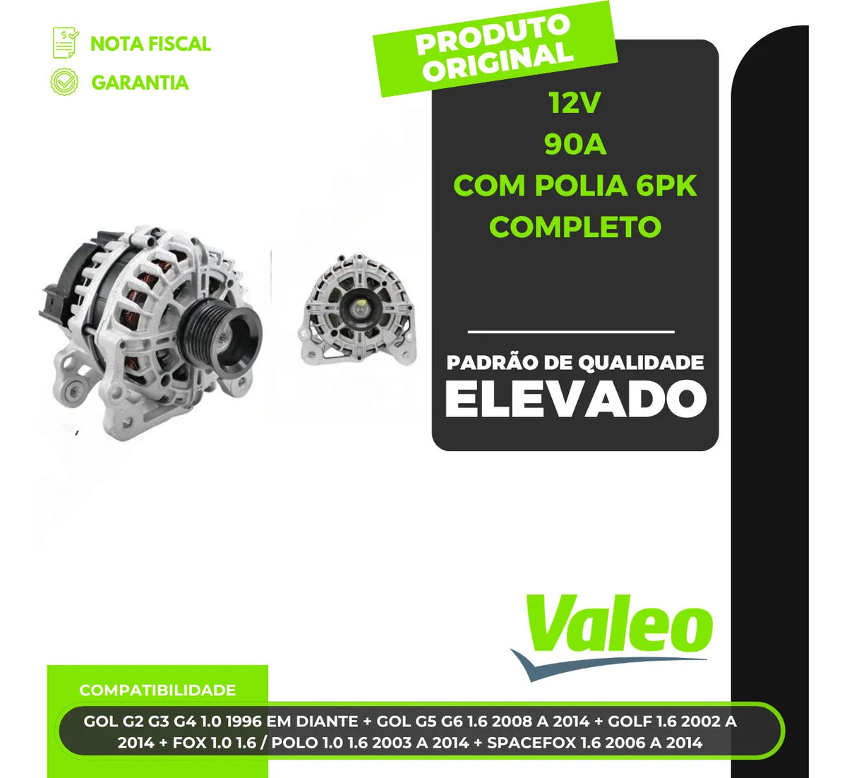 Alternador Valeo 494709 12v 90a Com Polia 6pkcompleto