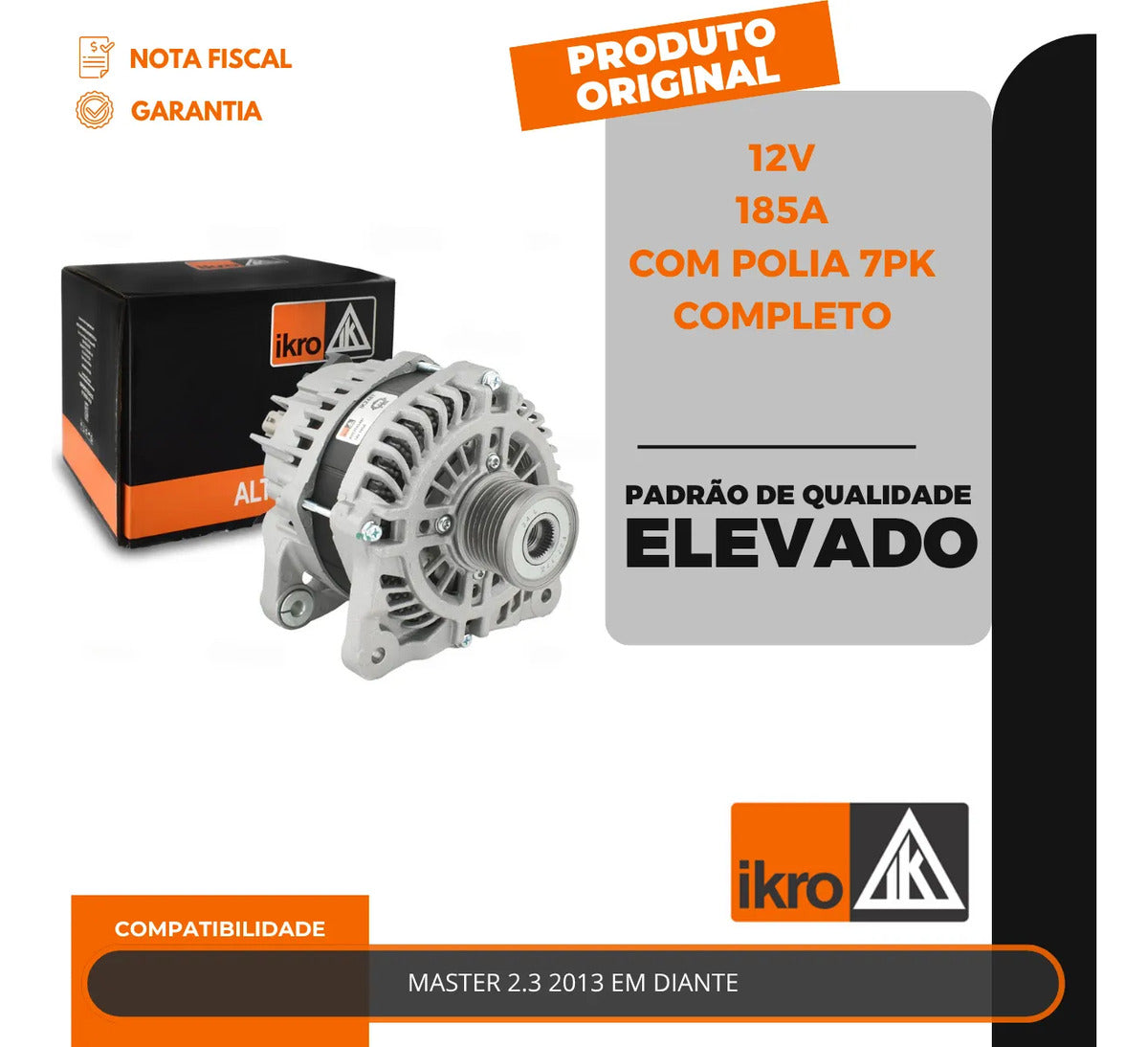 Alternador Master 2.3 185a 12v Com Polia 7pk Completo