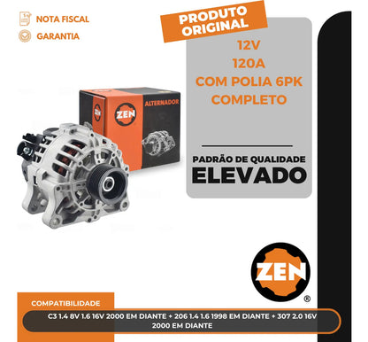 Alternador C3 206 307 1.4 1.6 2.0 12v 120a Com Polia 6pk