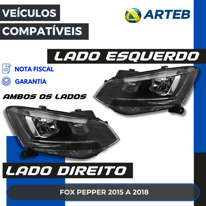 Farol Fox 2015 A 2018 Foco Duplo Máscara Negra H7 H1 Arteb