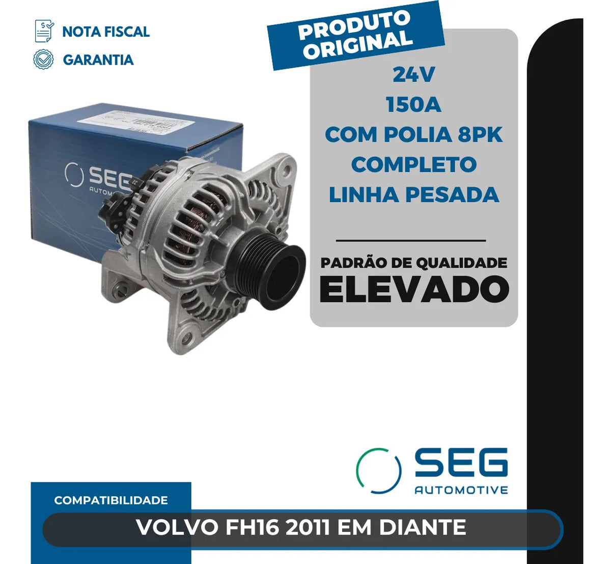 Alternador Volvo Fh16 24v 150a Com Polia 8pk Linha Pesada