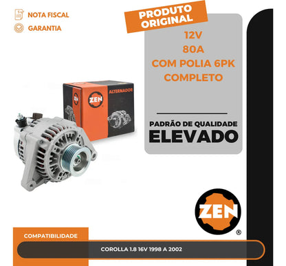 Alternador Corolla 1998 Até 2002 12v 80a Com Polia 6pk