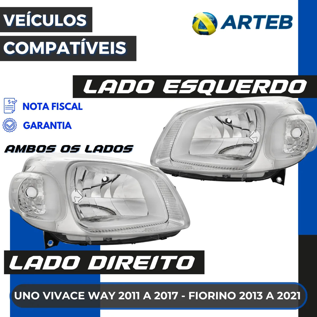 Farol Fiat Uno Vivace Way 2011 12 13 14 15 16 2017 Arteb