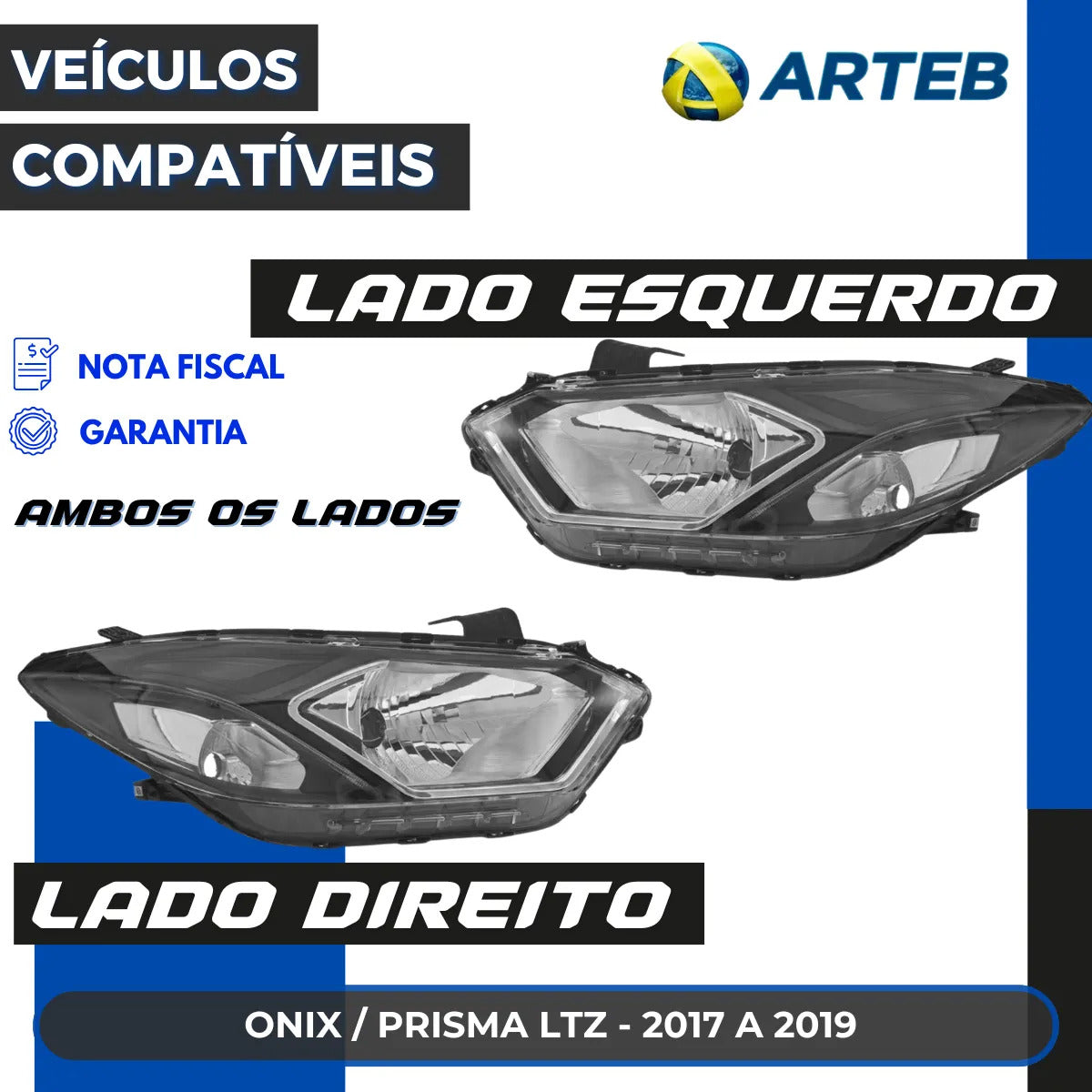 Farol H4 Mascara Negra Prisma Ltz Onix 2017 A 2019 Arteb